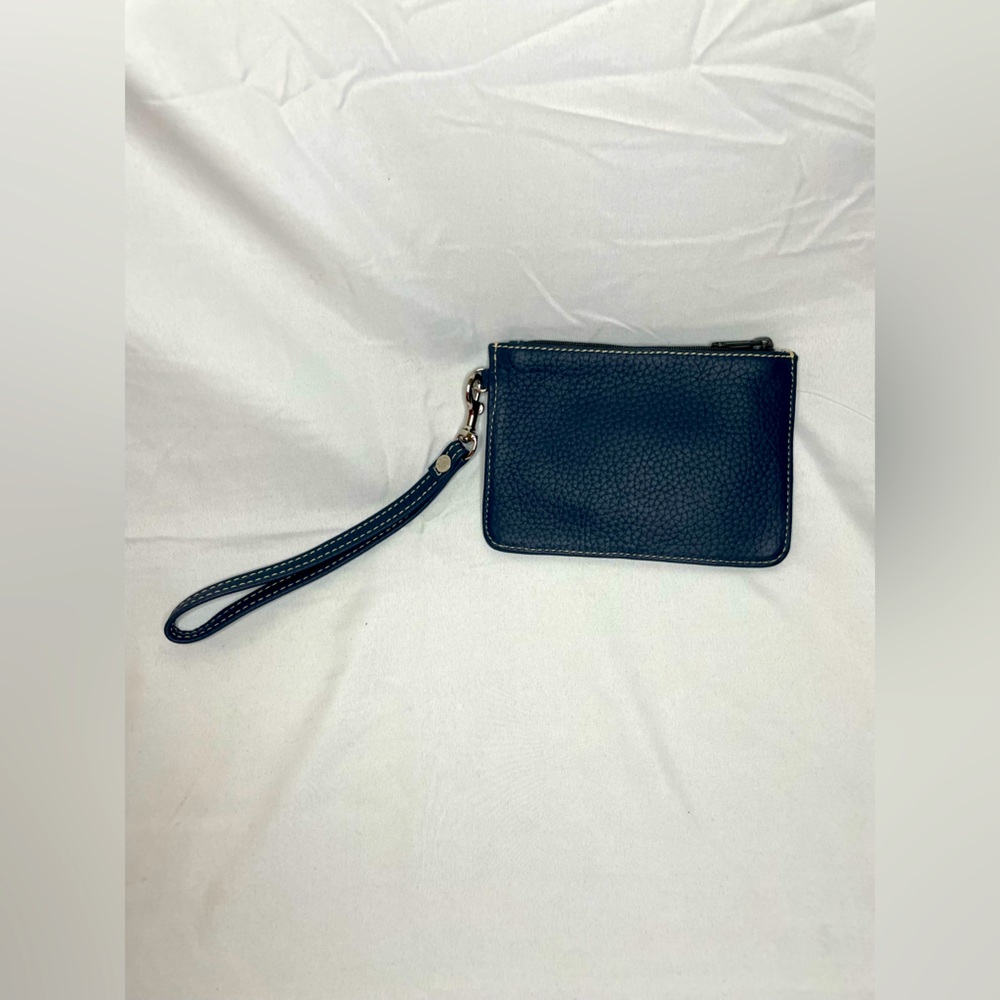 Dooney & Bourke NWOT navy, leather wristlet with key ring